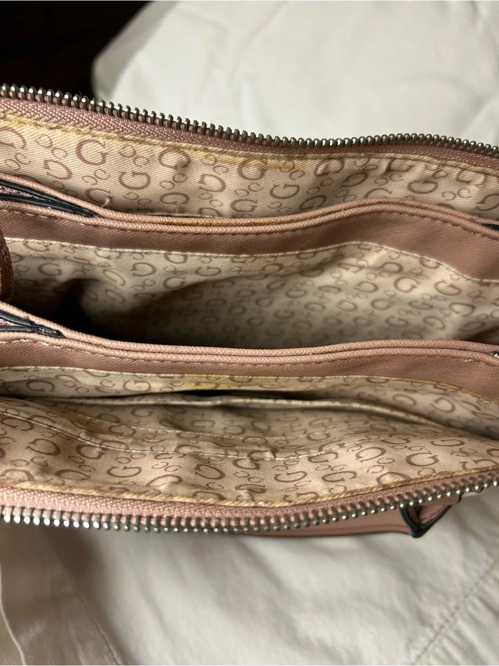 GUESS Blush Pink Monogram Satchel with darker pink  Handles